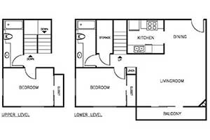 2 Bedroom 2 Bath 950 sqft floor plan