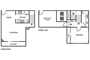 1 Bedroom 1 Bath Townhome 875 sqft floor plan layout 2
