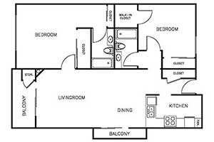 2 Bedroom 2 Bath 900 sqft floor plan layout 3