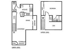 1 Bedroom 1.5 Bath Townhome 900 sqft floor plan