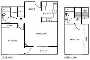 2 Bedroom 2 Bath 950 sqft floor plan layout 2