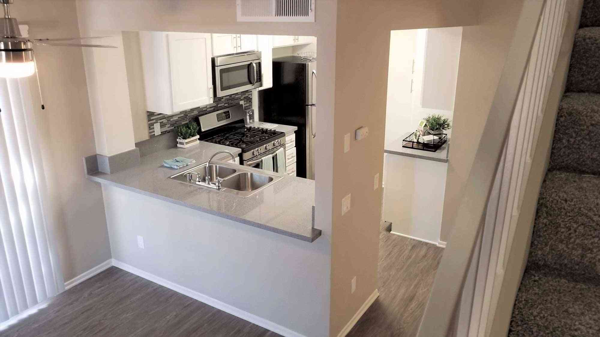 overhead view of kitchen and dining