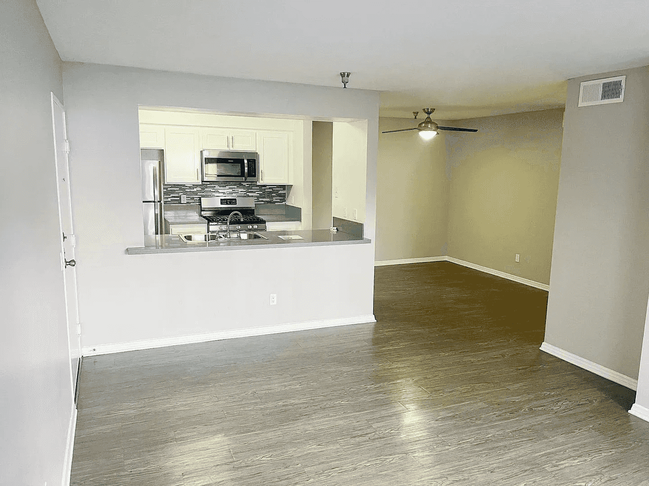wide angle living and dining area