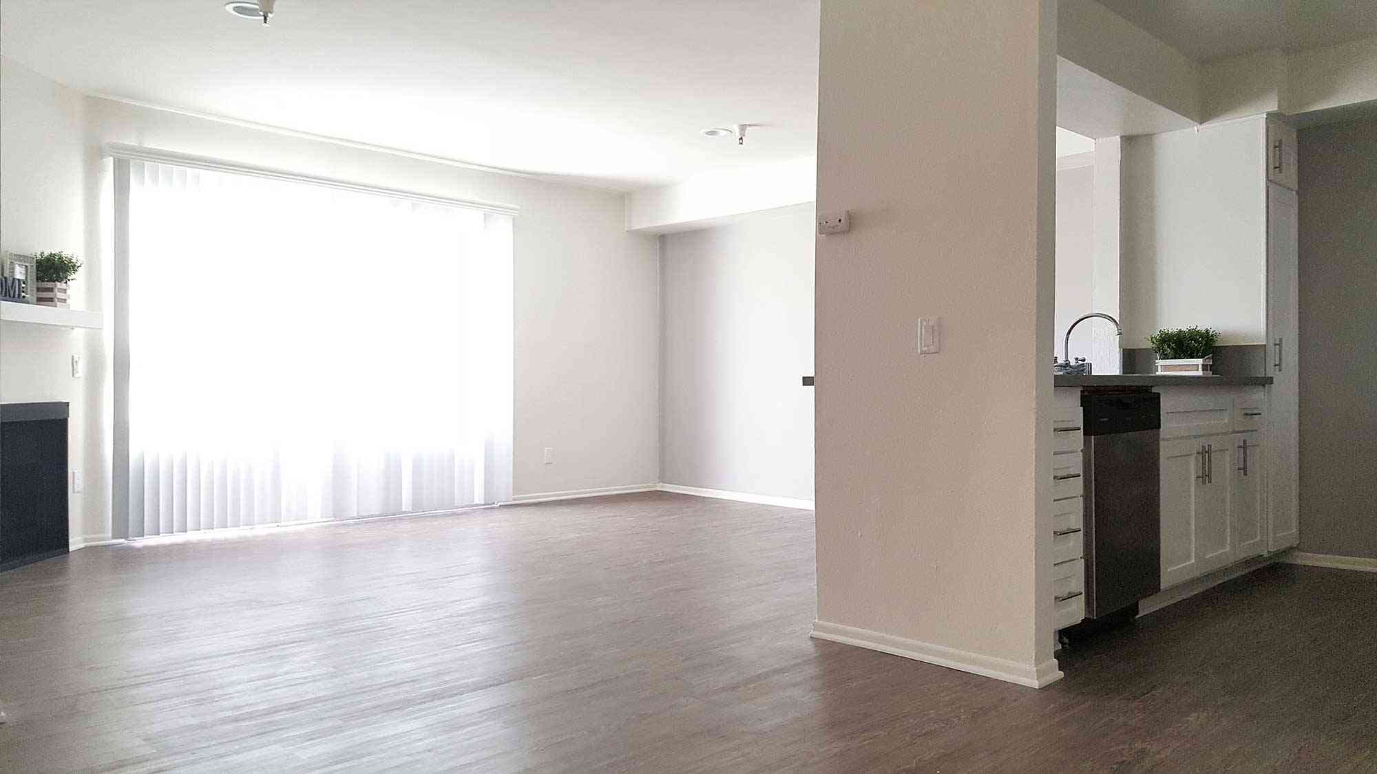open concept living room and modern kitchen