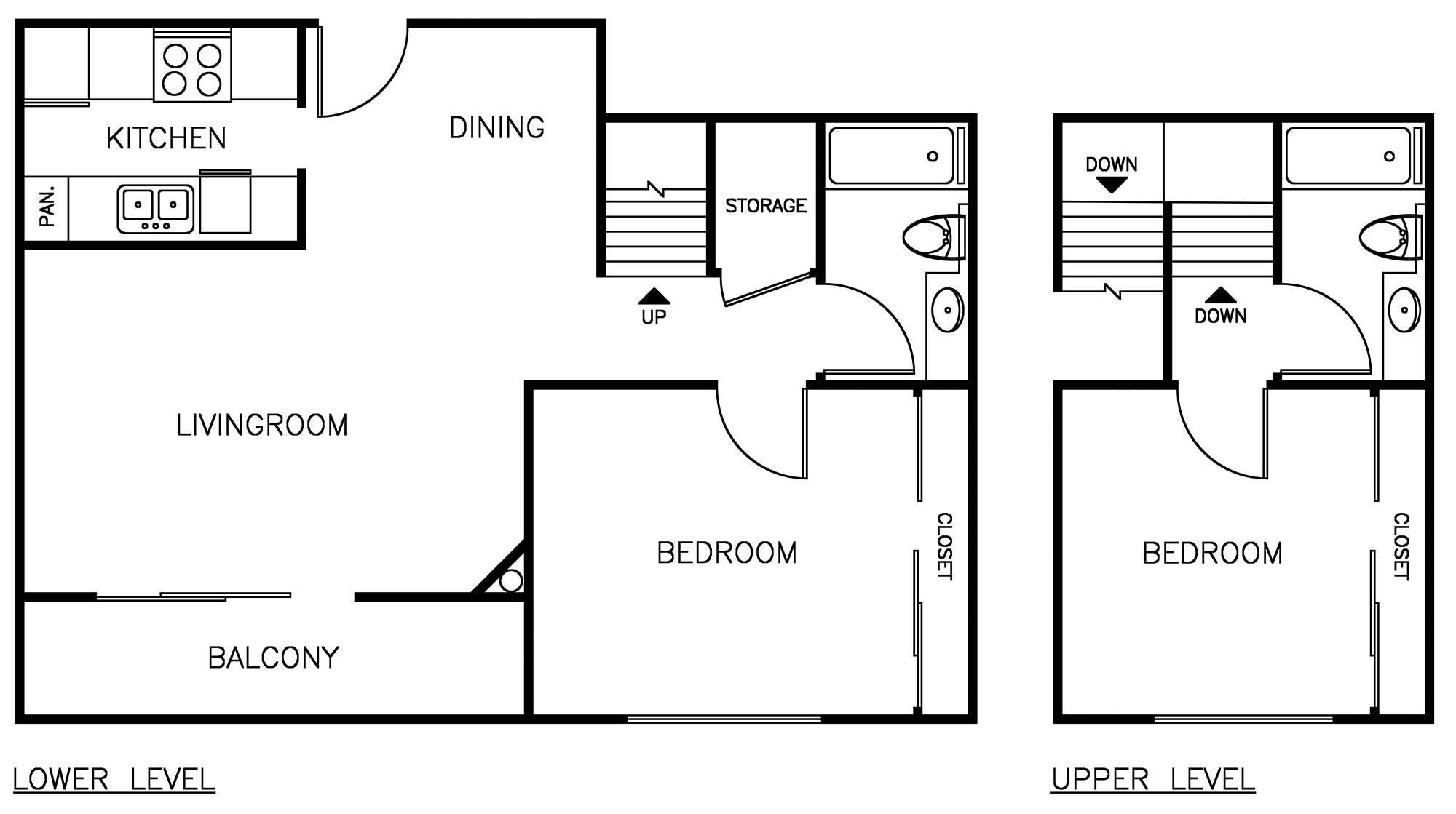 2 Bedroom 2 Bath Townhome Floorplan