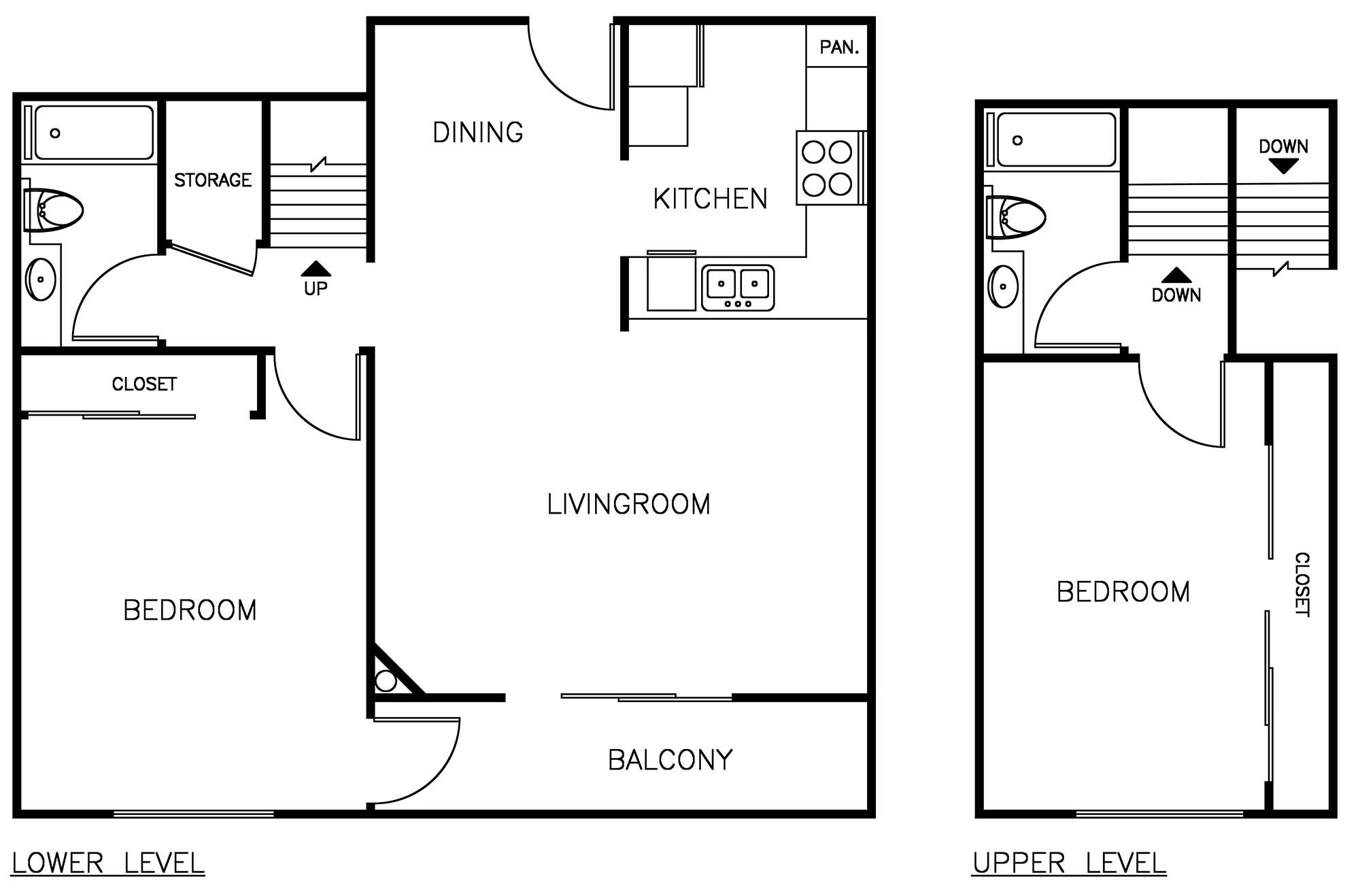 2 Bedroom 2 Bath Townhome Floorplan