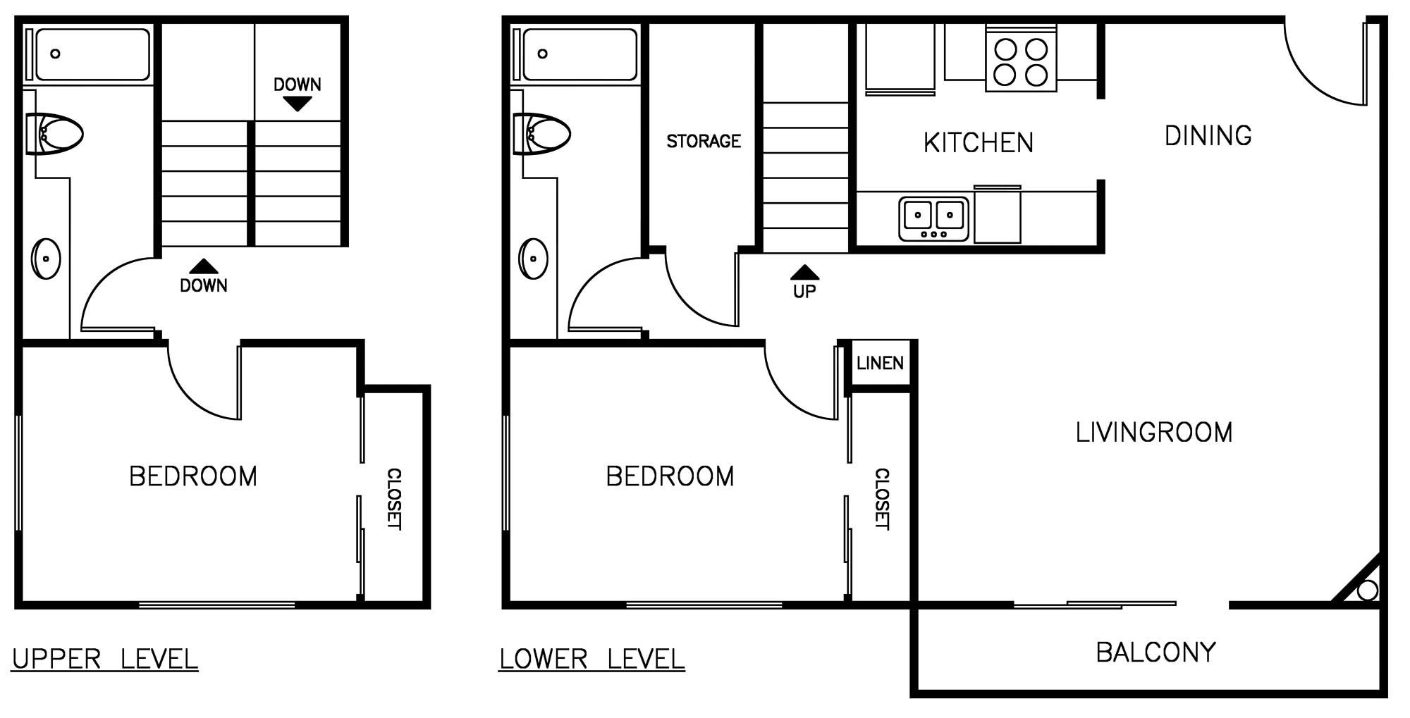 2 Bedroom 2 Bath Townhome Floorplan