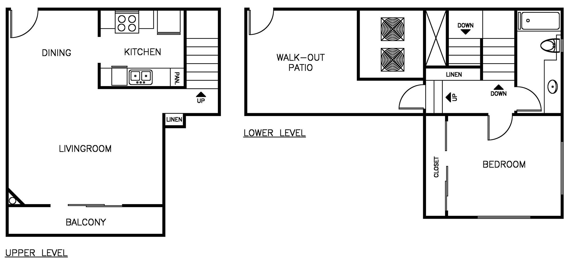 1 Bedroom 1 Bath Townhome Floorplan