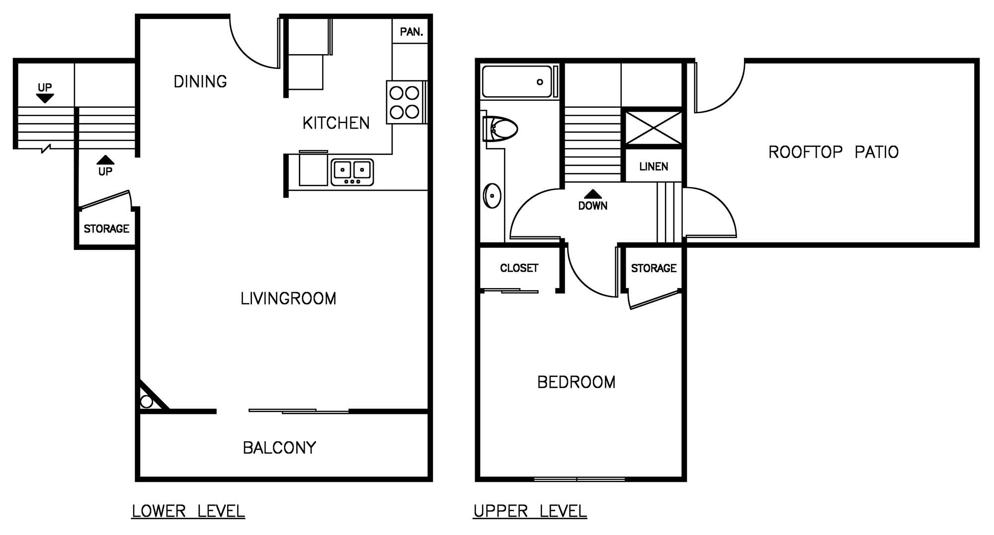1 Bedroom 1 Bath Townhome Floorplan