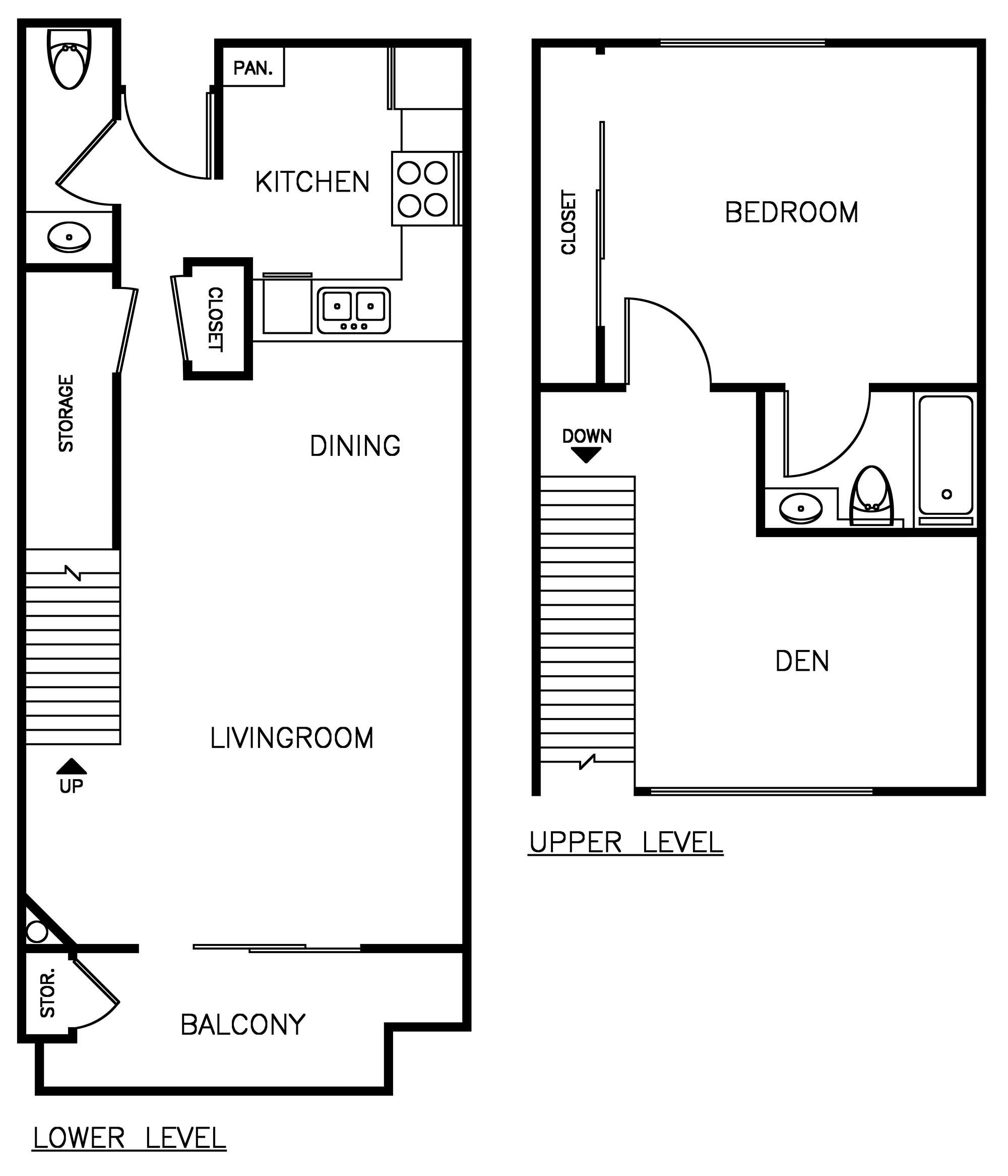 1 Bedroom 1.5 Bath Townhome Floorplan