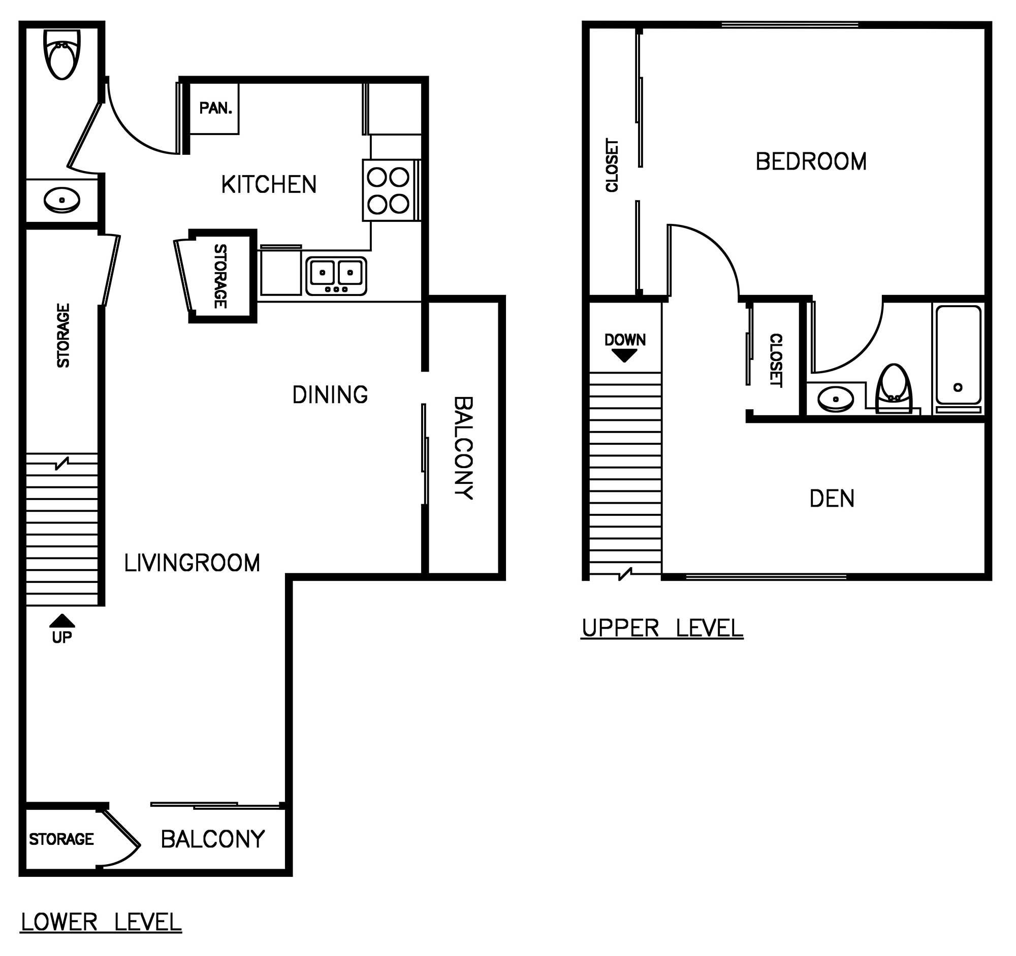 1 Bedroom 1.5 Bath Townhome Floorplan